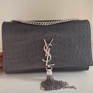 Saint Laurent Classic Monogram Tassel Crossbody Bag Crocodile Embossed Leather
